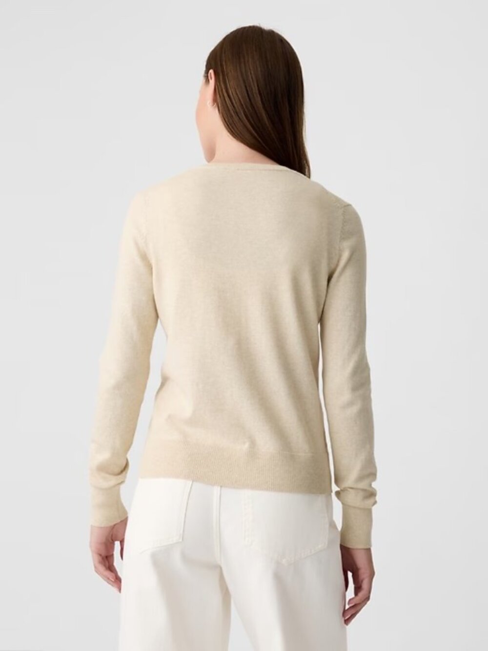 GAP Crewneck Cardigan Long Sleeve Light Oat Heather Size S - Picture 11 of 14